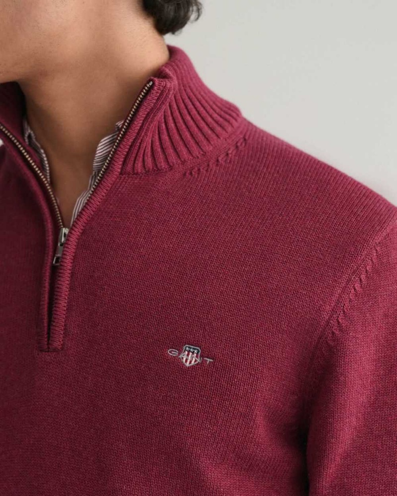 Gant Casual Cotton Half-Zip Men's Sweater Plumped Red | WVQIL-6489