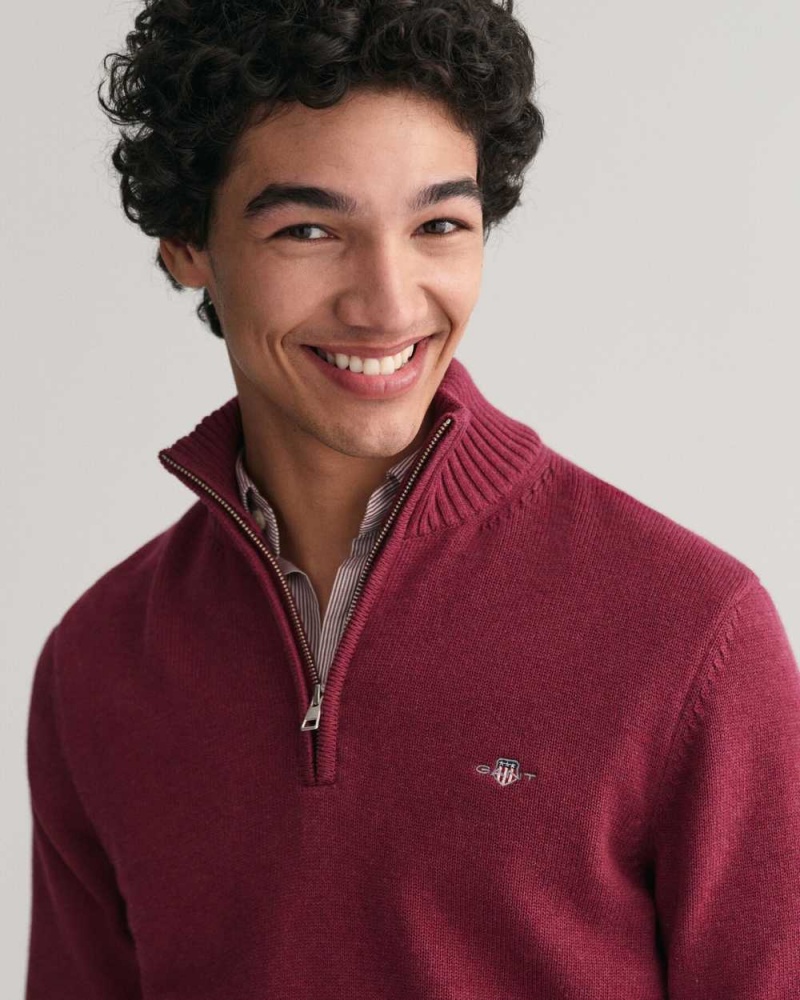 Gant Casual Cotton Half-Zip Men's Sweater Plumped Red | WVQIL-6489