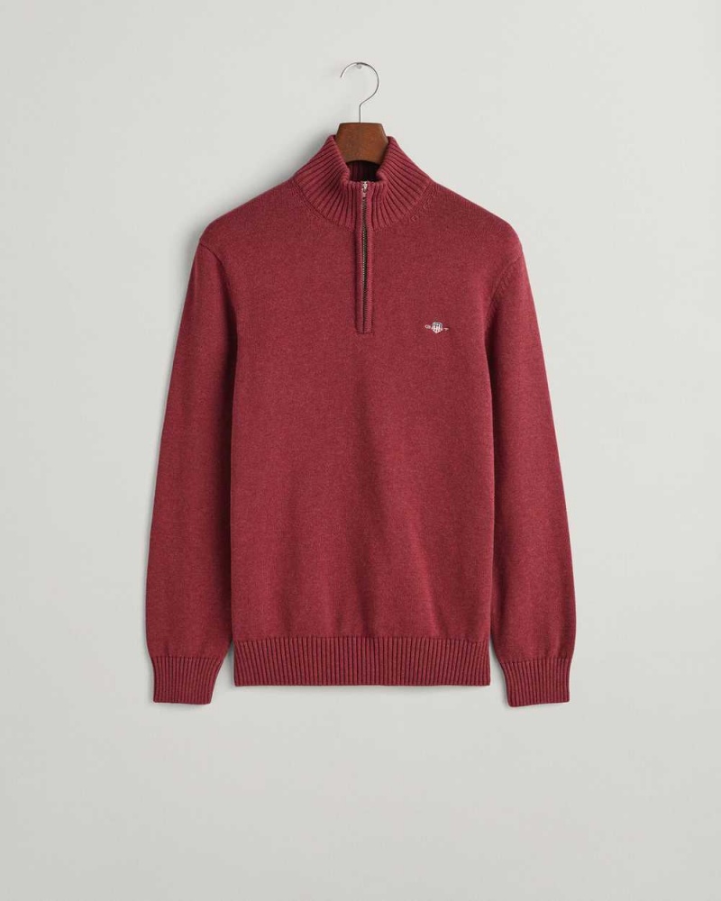 Gant Casual Cotton Half-Zip Men's Sweater Plumped Red | WVQIL-6489