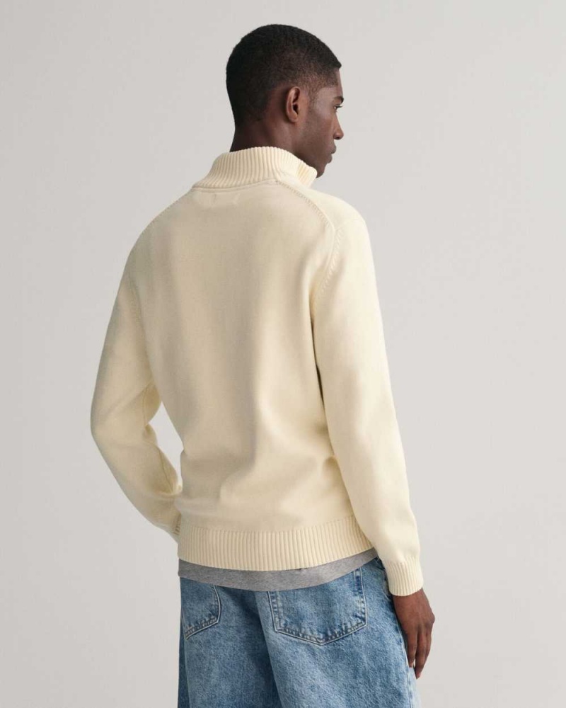 Gant Casual Cotton Half-Zip Men's Sweater Cream | KQRFV-8743