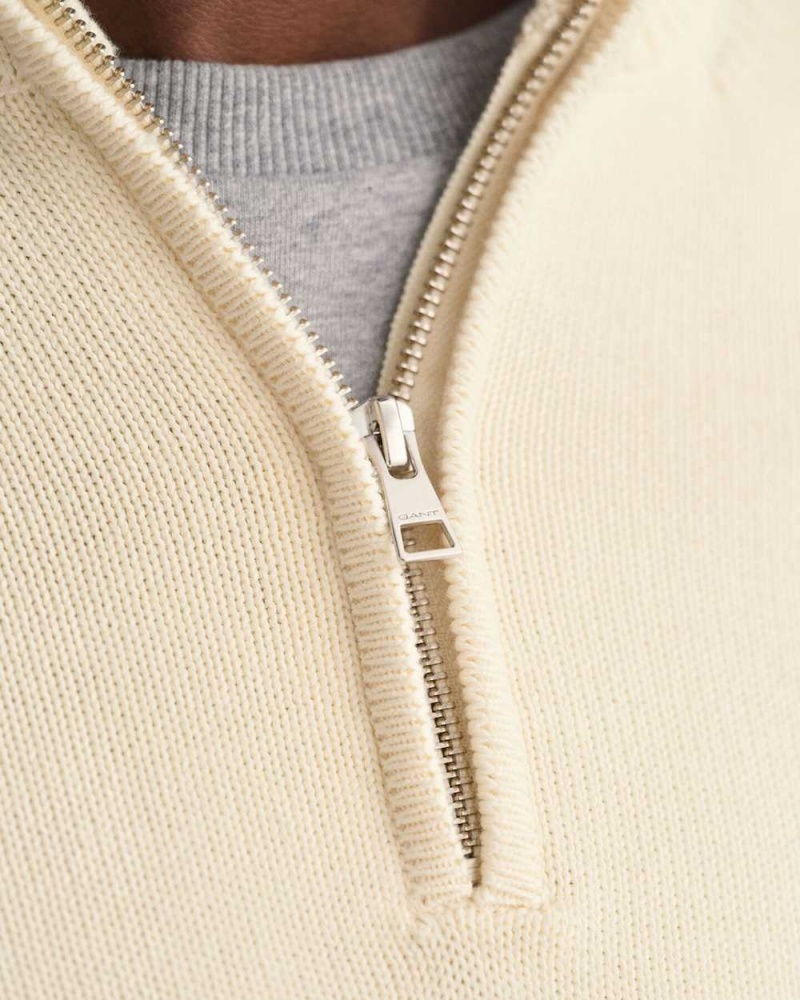 Gant Casual Cotton Half-Zip Men's Sweater Cream | KQRFV-8743