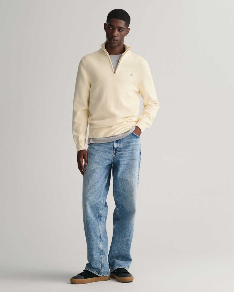 Gant Casual Cotton Half-Zip Men's Sweater Cream | KQRFV-8743