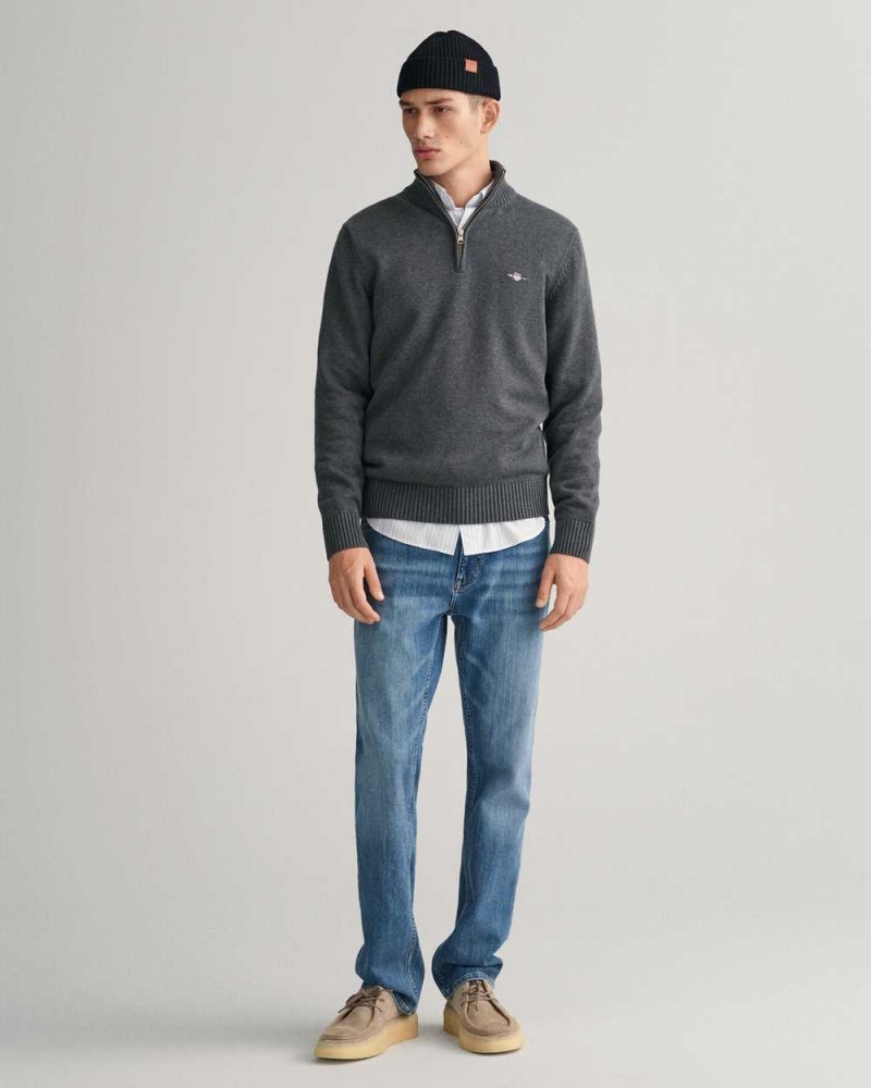 Gant Casual Cotton Half-Zip Men's Sweater Dark Grey | VGLFM-8134