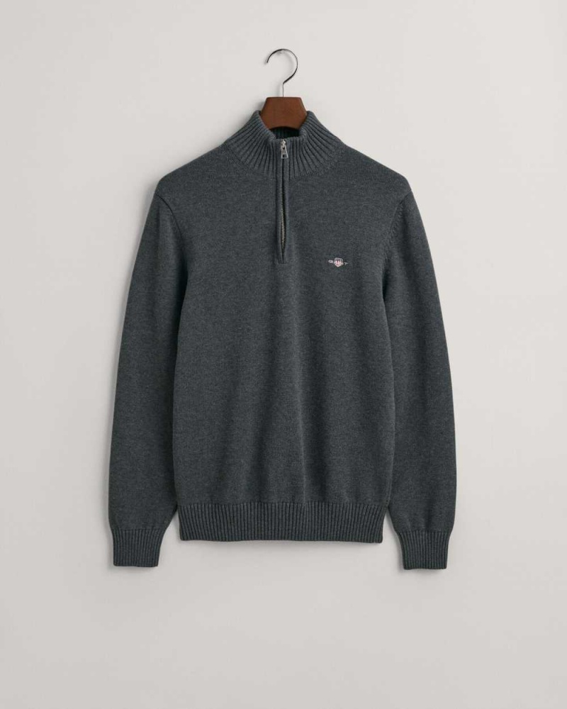 Gant Casual Cotton Half-Zip Men's Sweater Dark Grey | VGLFM-8134