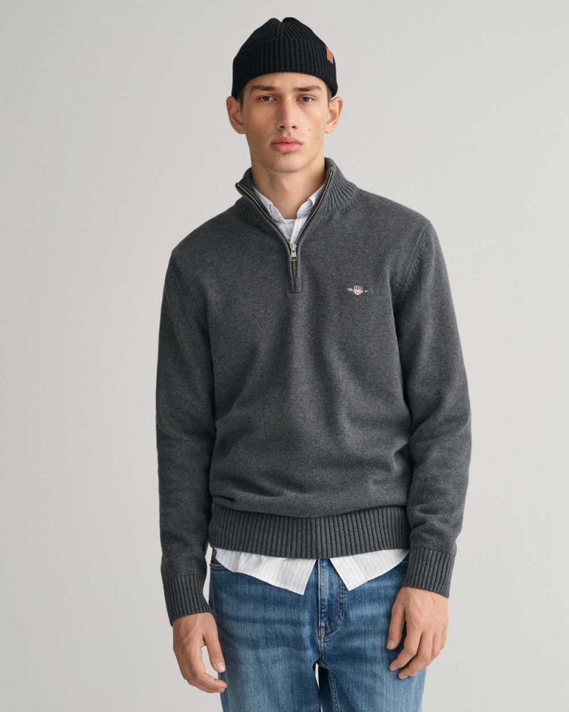 Gant Casual Cotton Half-Zip Men\'s Sweater Dark Grey | VGLFM-8134