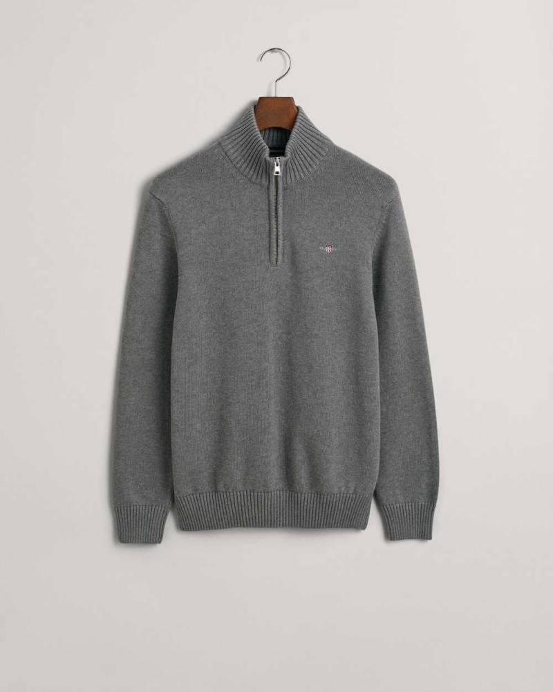 Gant Casual Cotton Half-Zip Men\'s Sweater Dark Grey Melange | FRWNX-4067