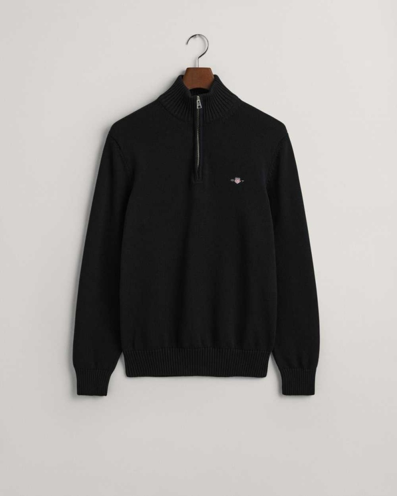 Gant Casual Cotton Half-Zip Men's Sweater Black | FEUJX-3825