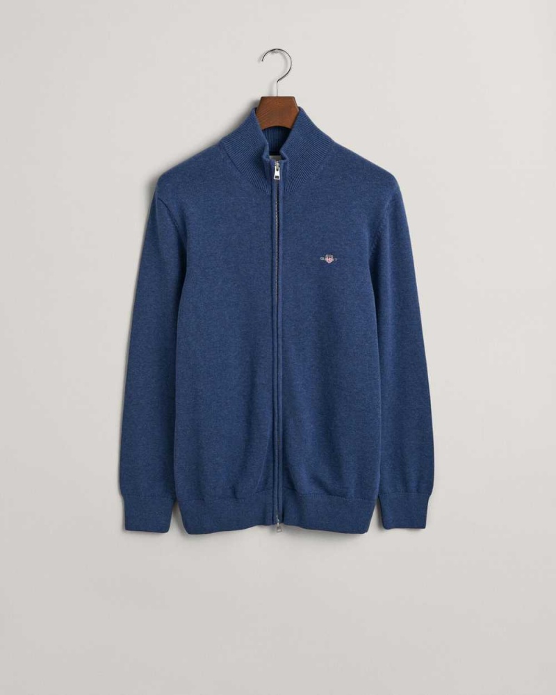 Gant Casual Cotton Zip Men's Cardigan Blue Melange | FWEKR-6321