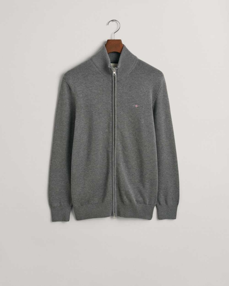 Gant Casual Cotton Zip Men's Cardigan Dark Grey Melange | JYEUW-8279