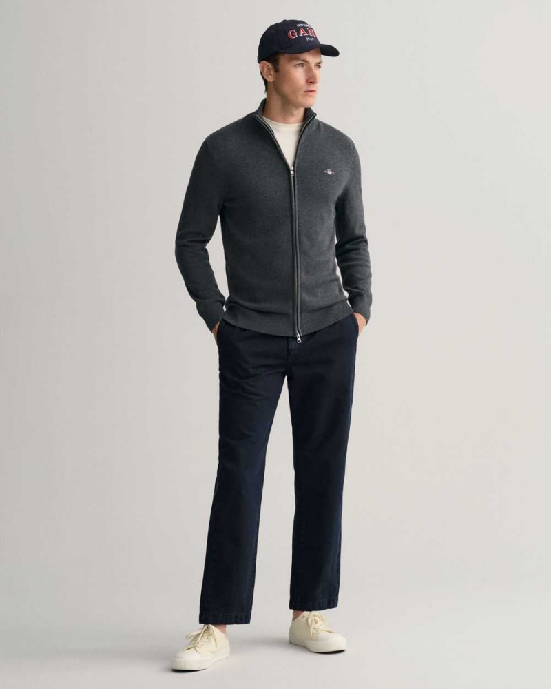 Gant Casual Cotton Zip Men's Cardigan Dark Grey | OJSZW-0673