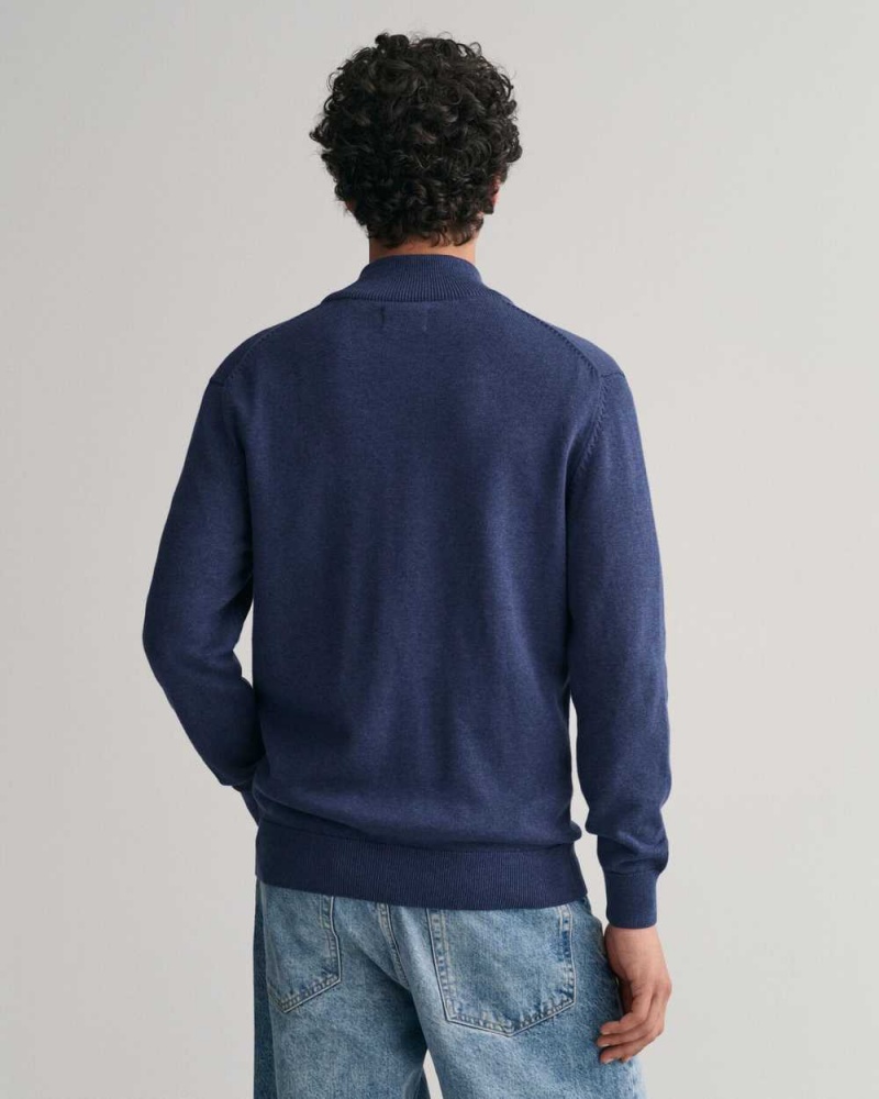 Gant Casual Cotton Zip Men's Cardigan Marine Melange | HXAUG-1847