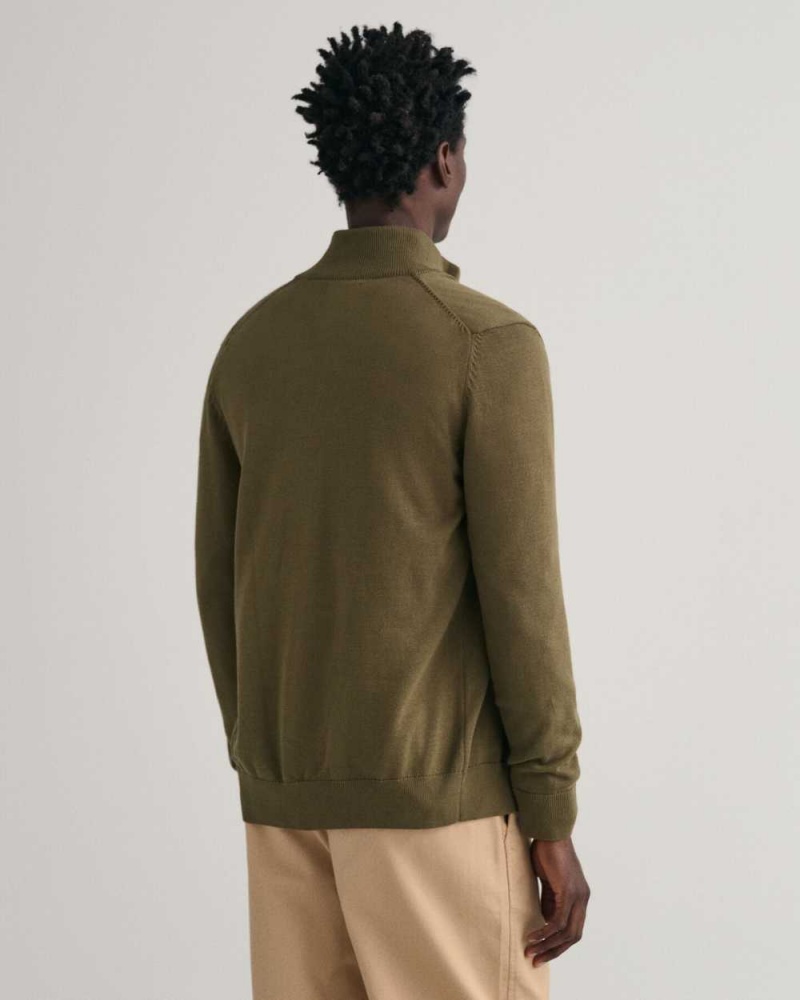 Gant Casual Cotton Zip Men's Cardigan Racing Green | OKVNW-9842