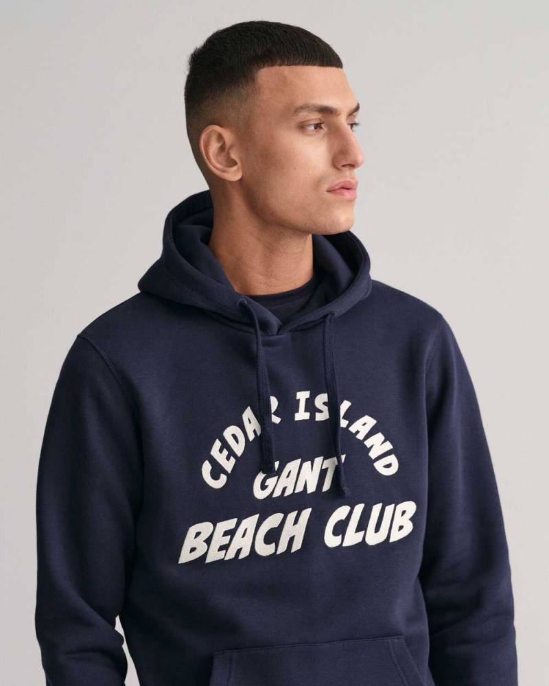 Gant Cedar Graphic Men's Hoodie Evening Blue | ICHSF-2731