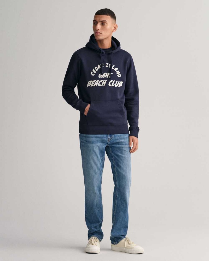 Gant Cedar Graphic Men's Hoodie Evening Blue | ICHSF-2731