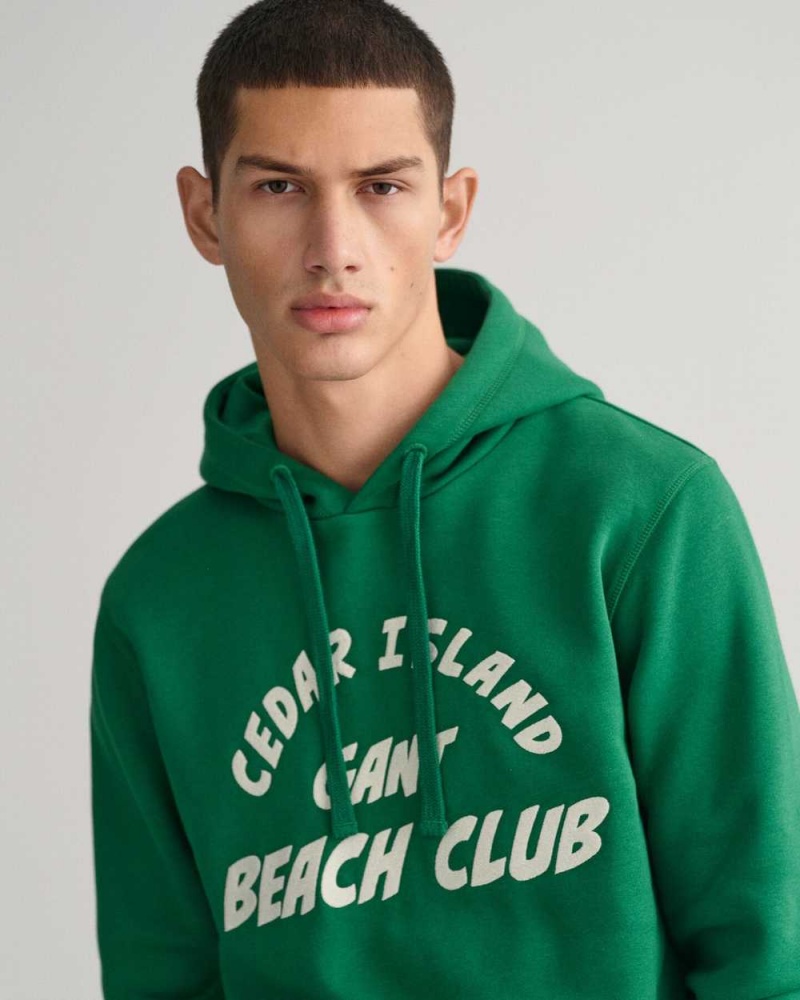 Gant Cedar Graphic Men's Hoodie Lavish Green | ZYEWH-7246