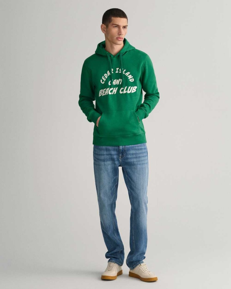 Gant Cedar Graphic Men's Hoodie Lavish Green | ZYEWH-7246