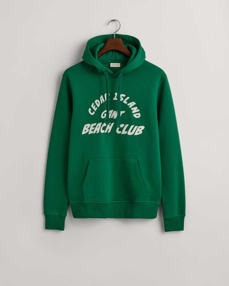 Gant Cedar Graphic Men's Hoodie Lavish Green | ZYEWH-7246