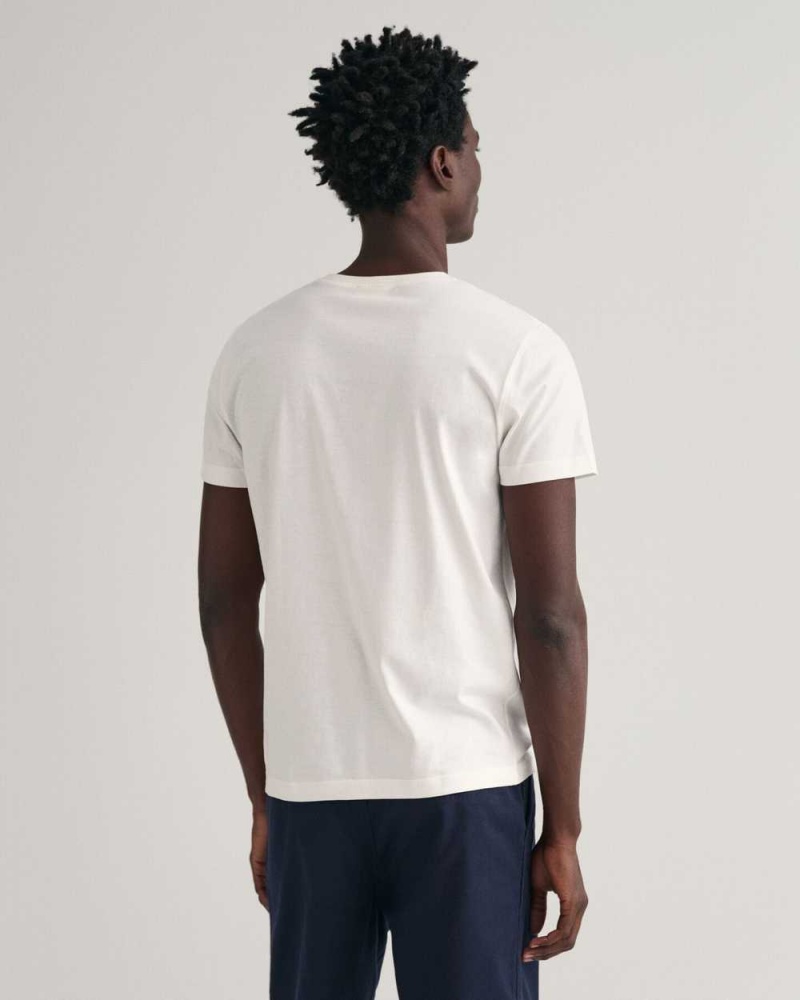 Gant Cedar Graphic Men's T-Shirt Beige White | OPWRB-0482