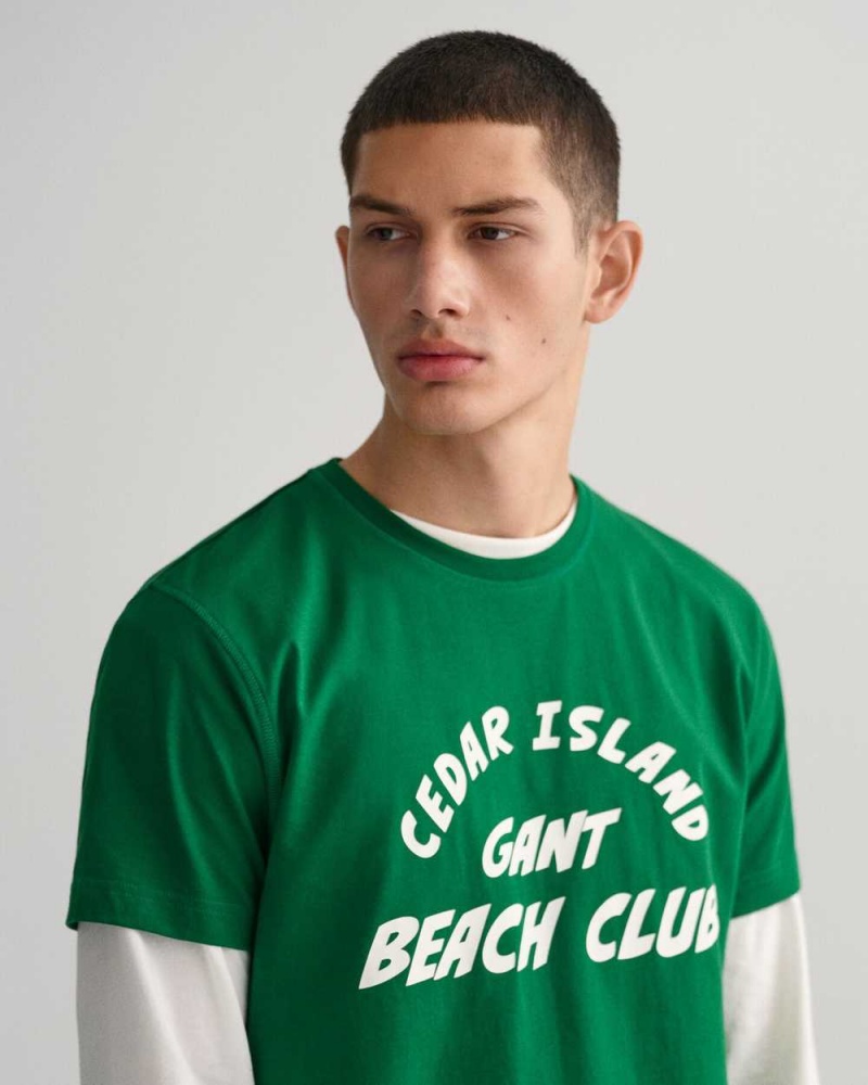 Gant Cedar Graphic Men's T-Shirt Lavish Green | IQBDM-7045