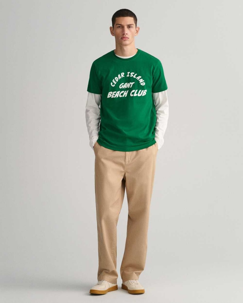 Gant Cedar Graphic Men's T-Shirt Lavish Green | IQBDM-7045