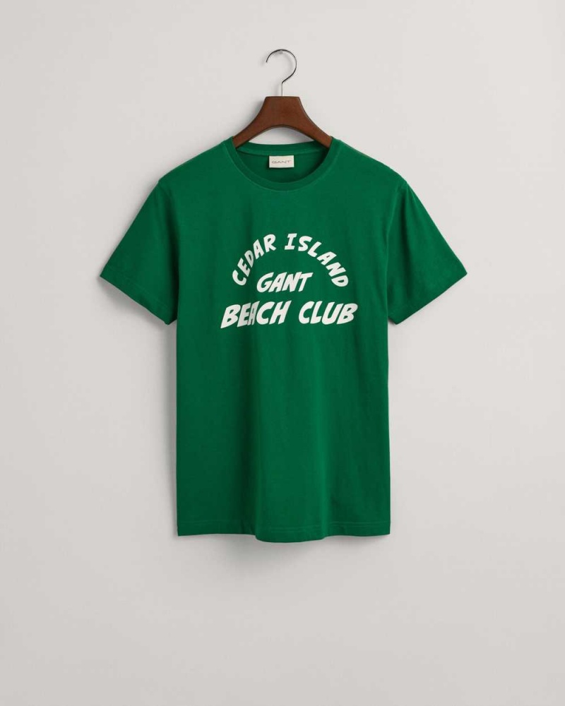 Gant Cedar Graphic Men's T-Shirt Lavish Green | IQBDM-7045