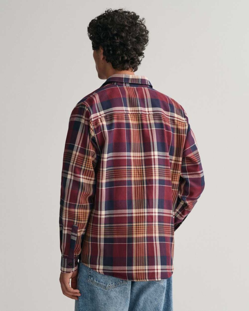 Gant Checked Heavy Twill Over Men's Shirts Red Shadow | LSFTN-7185