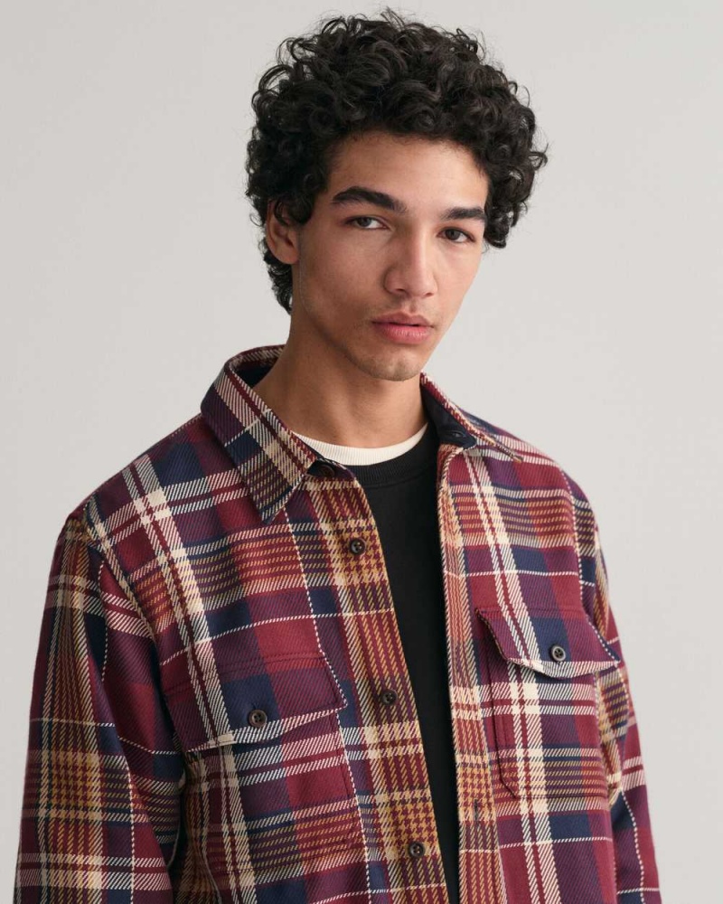 Gant Checked Heavy Twill Over Men's Shirts Red Shadow | LSFTN-7185