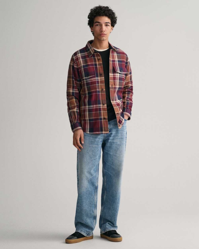 Gant Checked Heavy Twill Over Men's Shirts Red Shadow | LSFTN-7185