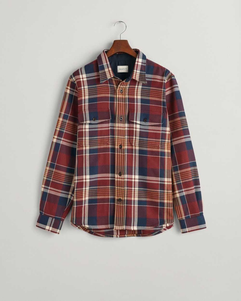 Gant Checked Heavy Twill Over Men's Shirts Red Shadow | LSFTN-7185