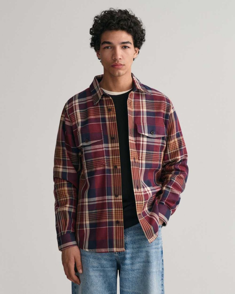 Gant Checked Heavy Twill Over Men\'s Shirts Red Shadow | LSFTN-7185