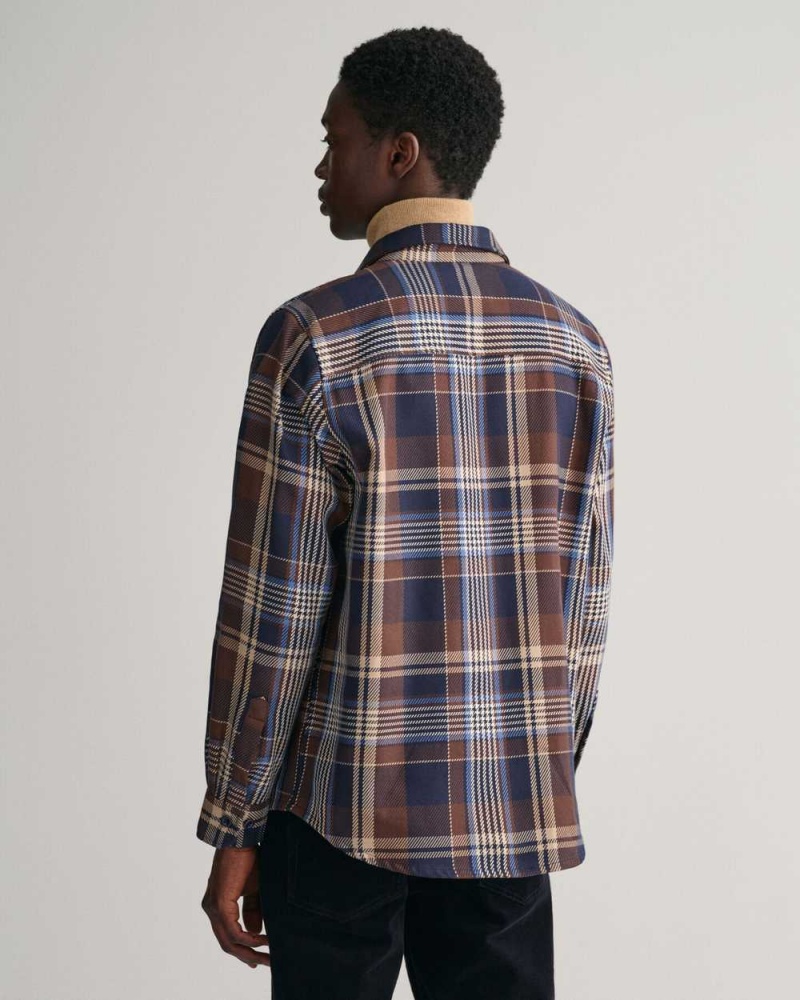 Gant Checked Heavy Twill Over Men's Shirts Marine | IYWRQ-4856