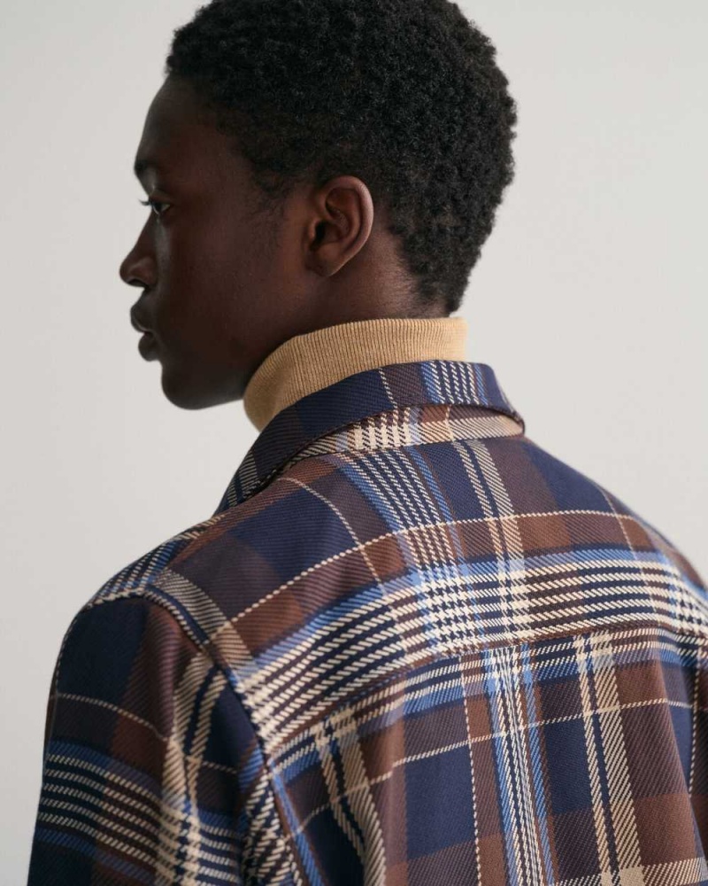 Gant Checked Heavy Twill Over Men's Shirts Marine | IYWRQ-4856