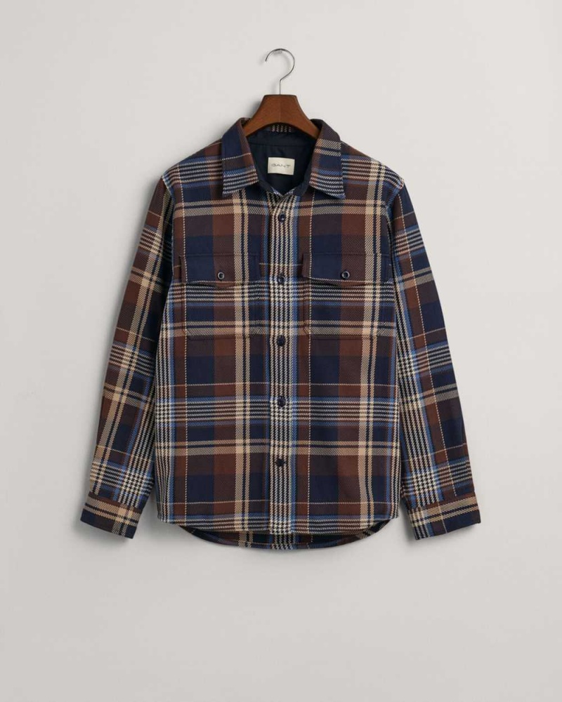 Gant Checked Heavy Twill Over Men's Shirts Marine | IYWRQ-4856