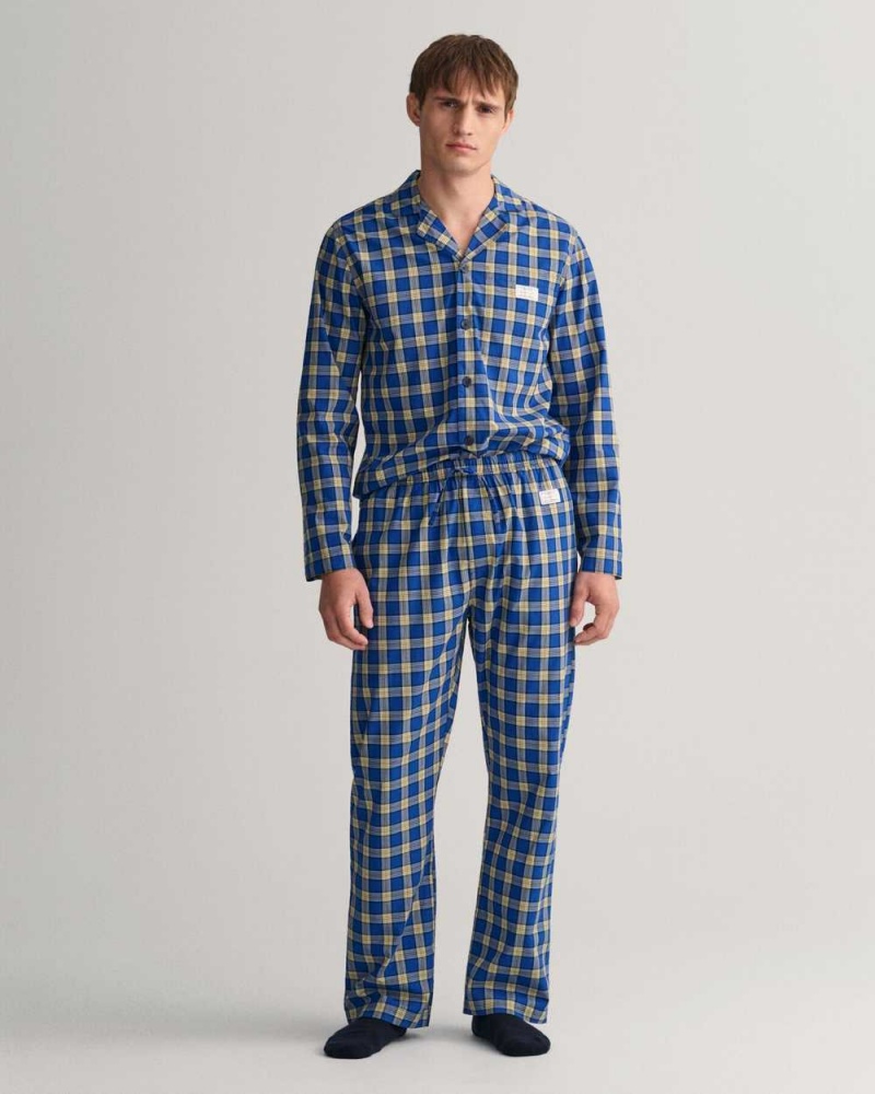 Gant Checked Men's Pajamas College Blue | IBGRP-0358