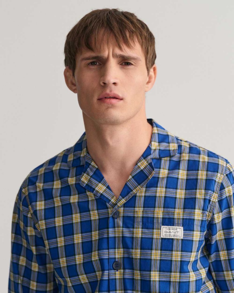 Gant Checked Men's Pajamas College Blue | IBGRP-0358