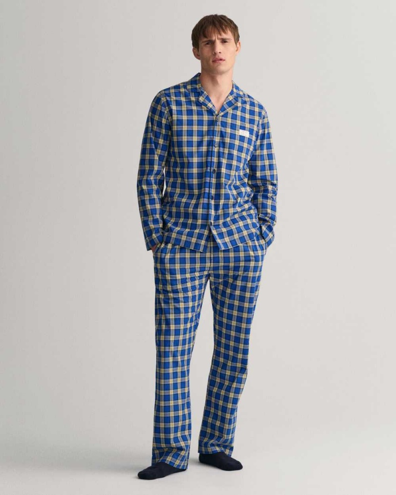 Gant Checked Men's Pajamas College Blue | IBGRP-0358