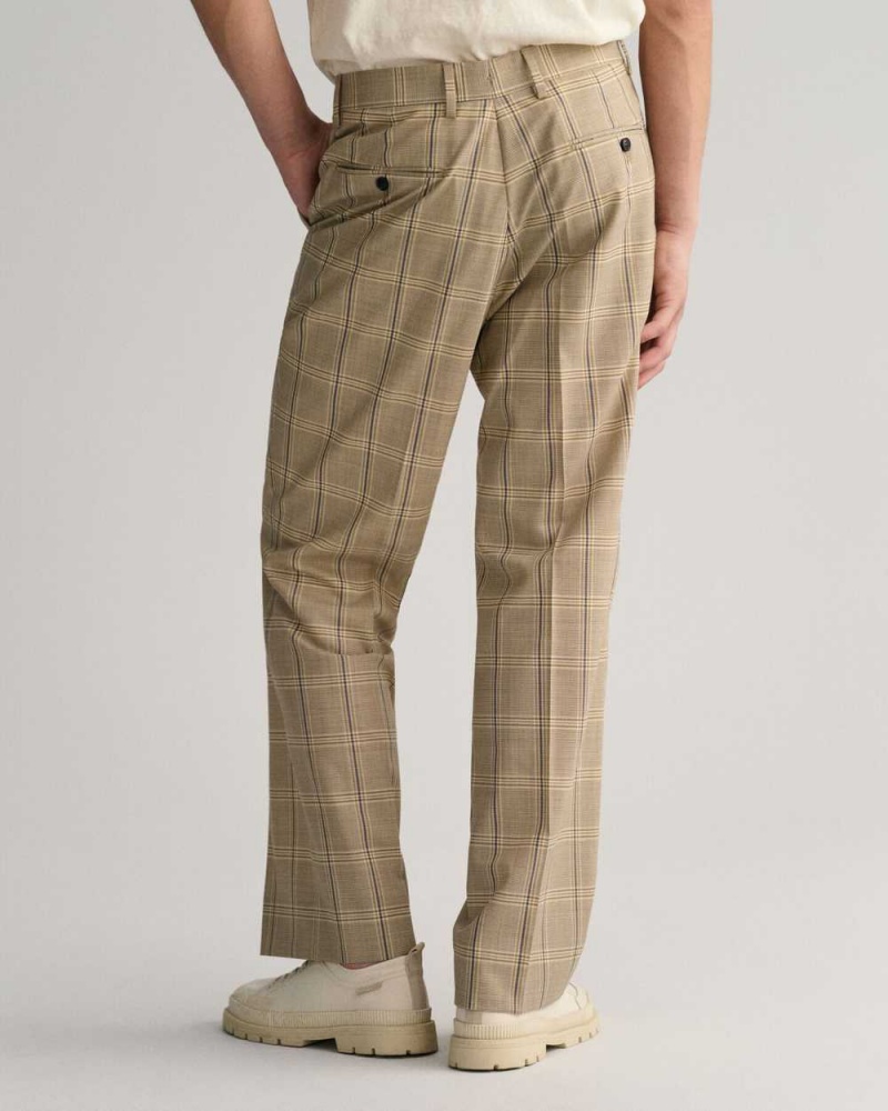 Gant Checked Tailored Men's Pants Cream | VORTK-0361