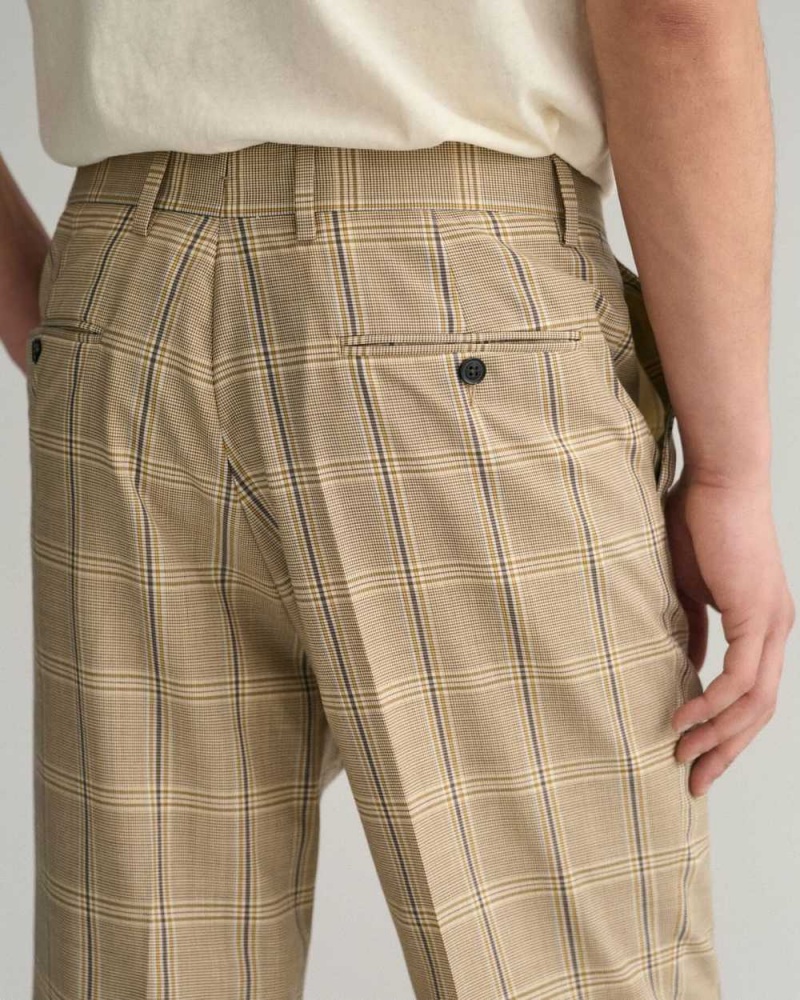 Gant Checked Tailored Men's Pants Cream | VORTK-0361