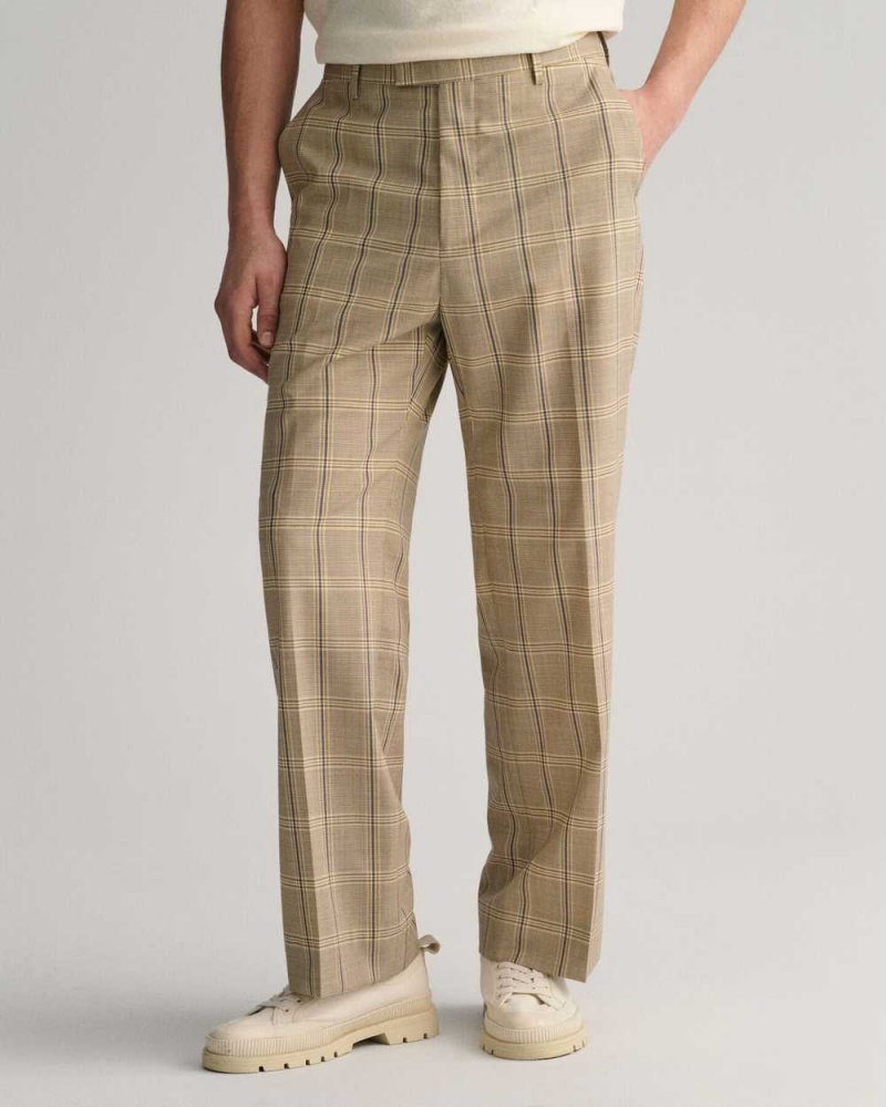 Gant Checked Tailored Men's Pants Cream | VORTK-0361