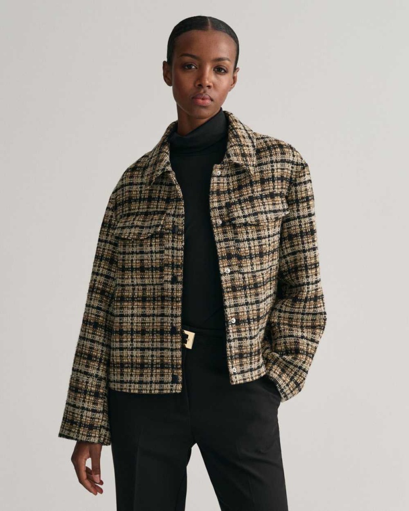 Gant Checked Tweed Women\'s Blazer Warm Khaki | TBFXR-5813