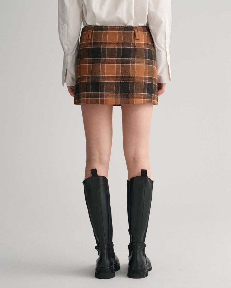 Gant Checked Wool Mini Women's Skirts Cinnamon Brown | LABUF-7410