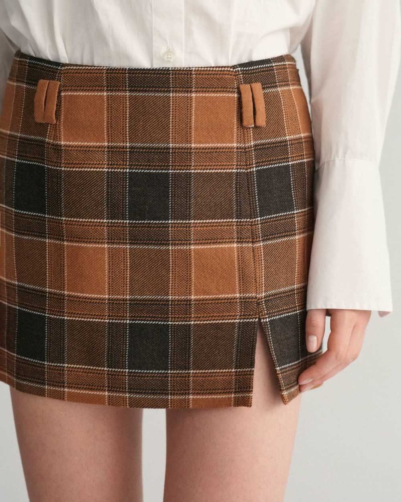 Gant Checked Wool Mini Women's Skirts Cinnamon Brown | LABUF-7410