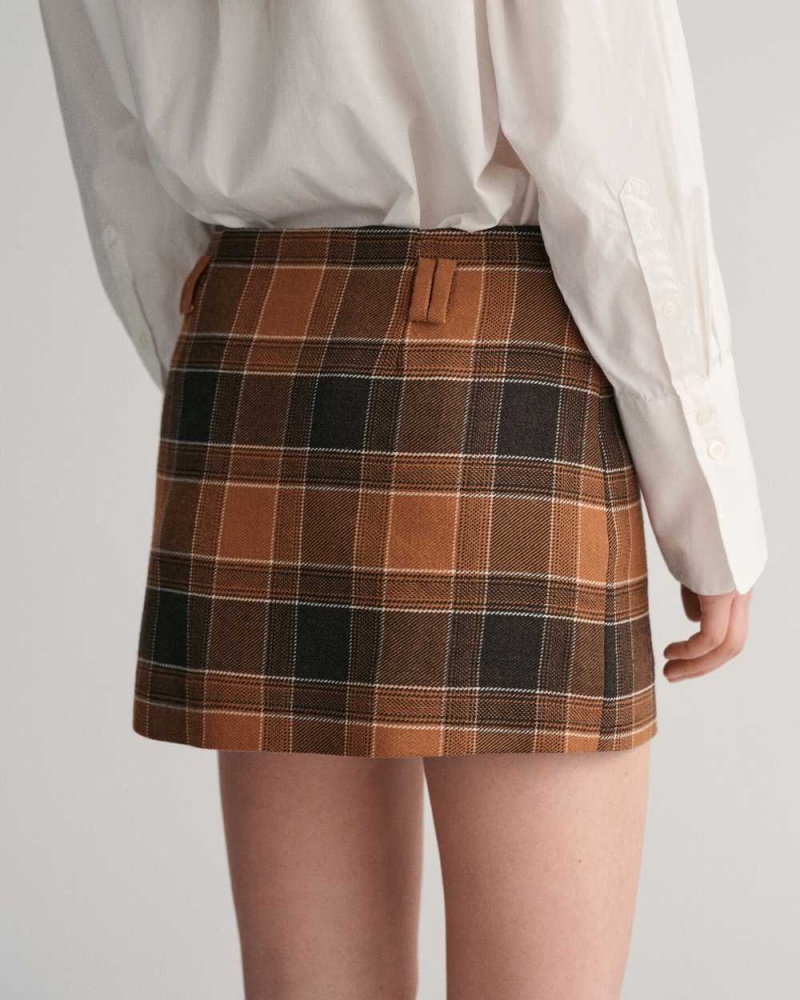 Gant Checked Wool Mini Women's Skirts Cinnamon Brown | LABUF-7410