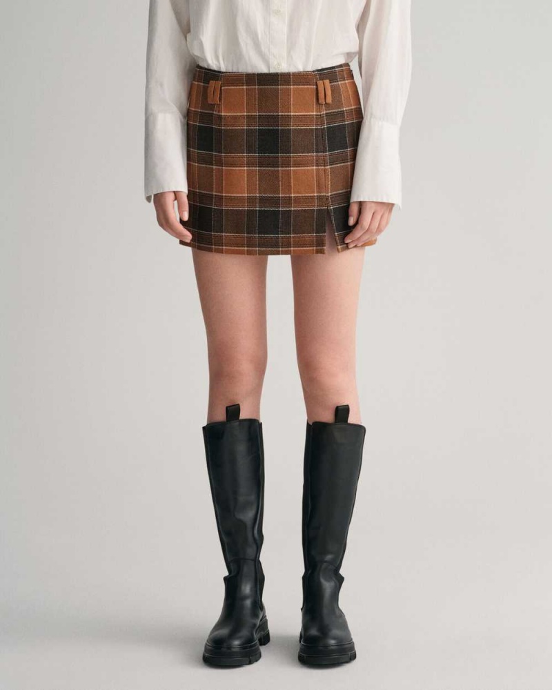 Gant Checked Wool Mini Women's Skirts Cinnamon Brown | LABUF-7410