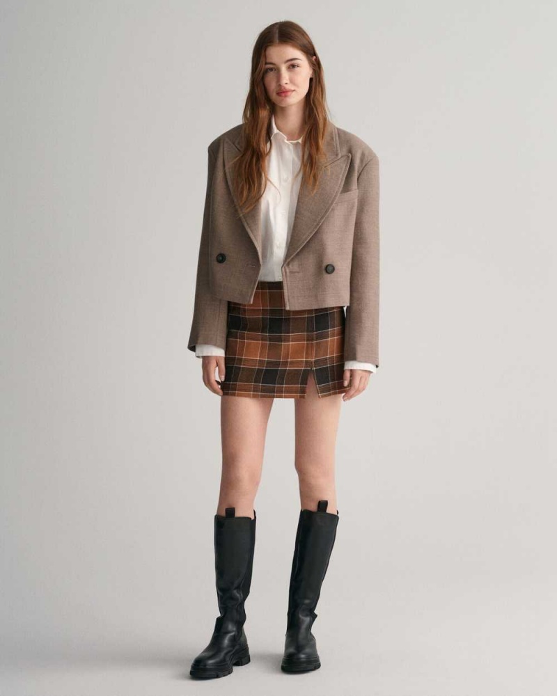 Gant Checked Wool Mini Women's Skirts Cinnamon Brown | LABUF-7410