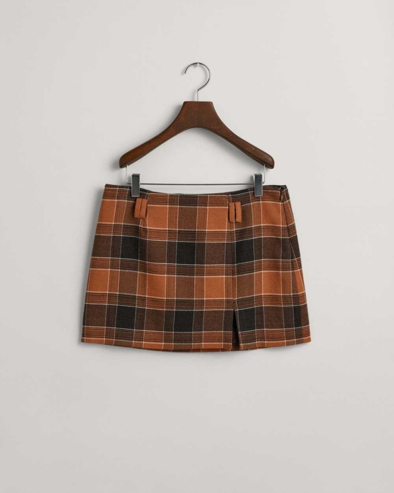 Gant Checked Wool Mini Women's Skirts Cinnamon Brown | LABUF-7410