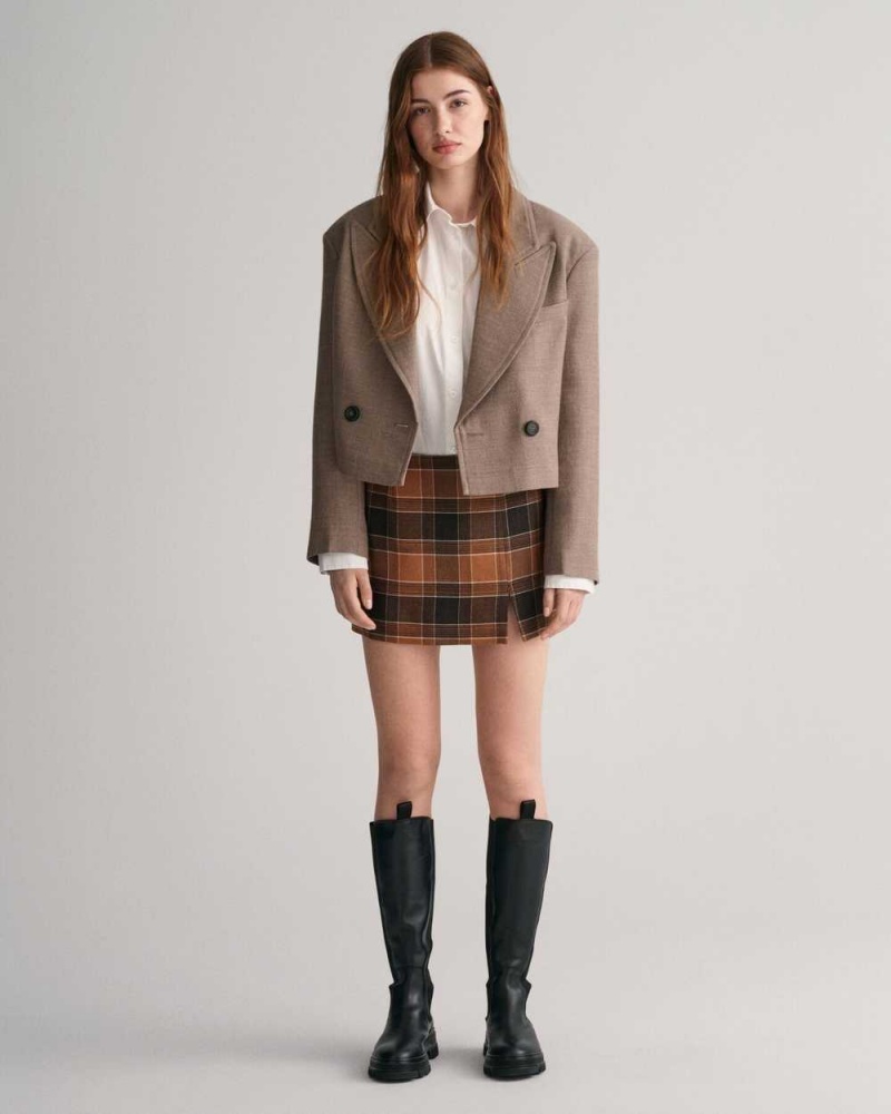 Gant Checked Wool Mini Women\'s Skirts Cinnamon Brown | LABUF-7410