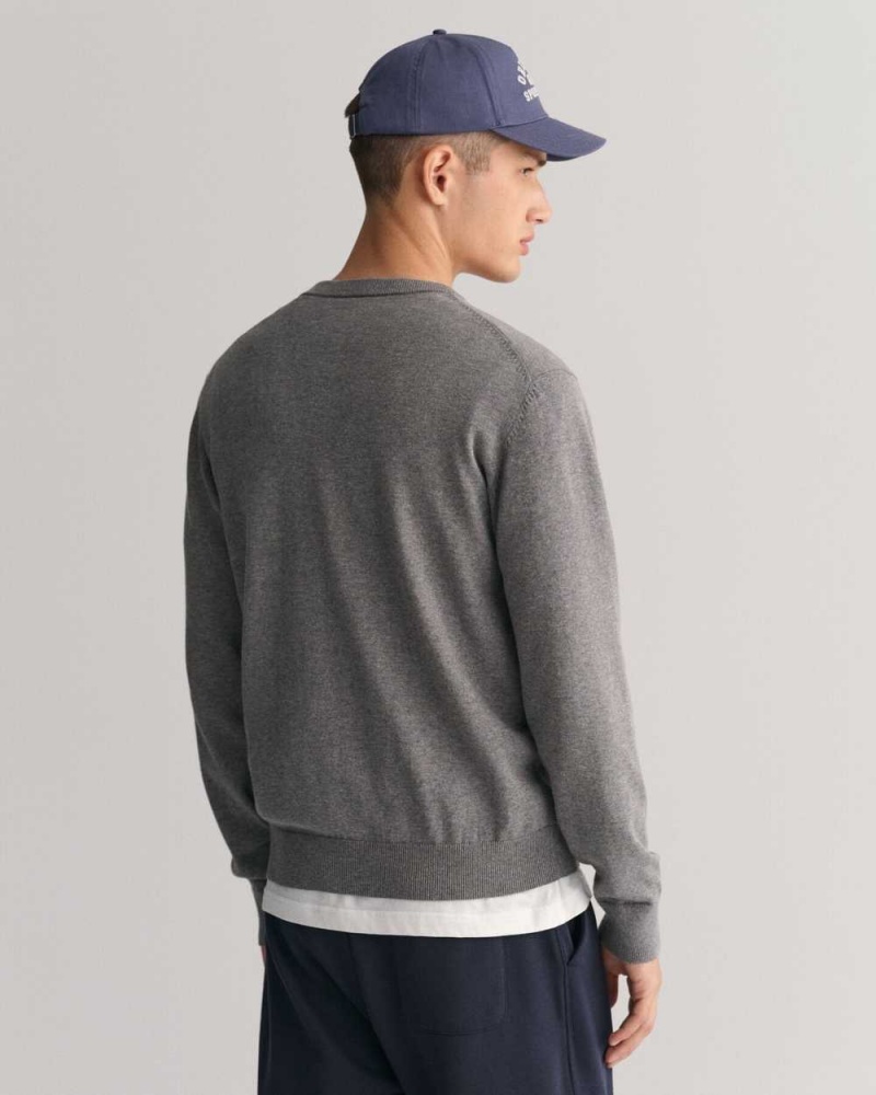 Gant Classic Cotton Crew Neck Men's Sweater Dark Grey Melange | QHRBN-9657