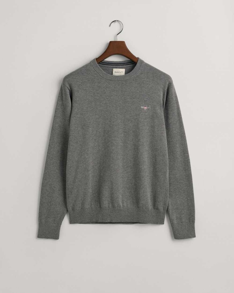 Gant Classic Cotton Crew Neck Men's Sweater Dark Grey Melange | QHRBN-9657