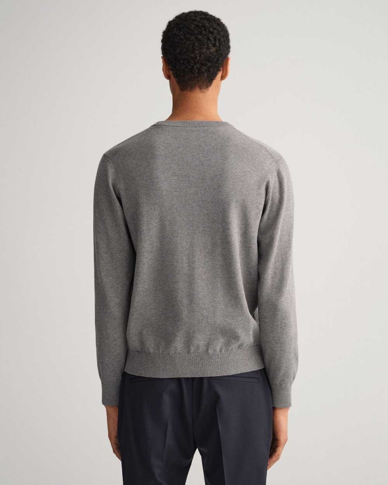 Gant Classic Cotton Crew Neck Men's Sweater Dark Grey Melange | ZPHKT-7659